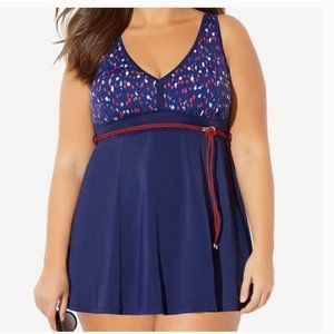 Swimsuits For All Nautical Rope Swimdress Navy 16